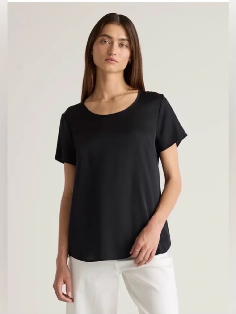 Quince Black Washable Silk Short-Sleeve Scoop-Neck Women's Tee Size M